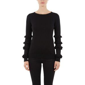 NY Collection Women Black Ruffle-Sleeve Sweater (X-Small)